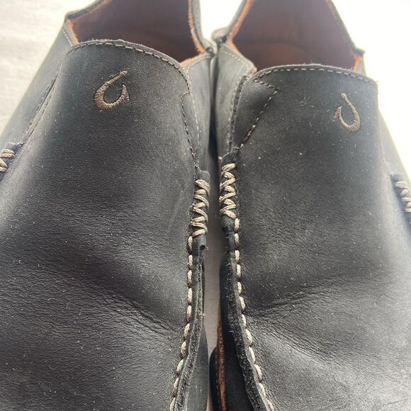 Olukai Men's Black Leather Loafers Moloa Men’s size 9.5 - Picture 1 of 9